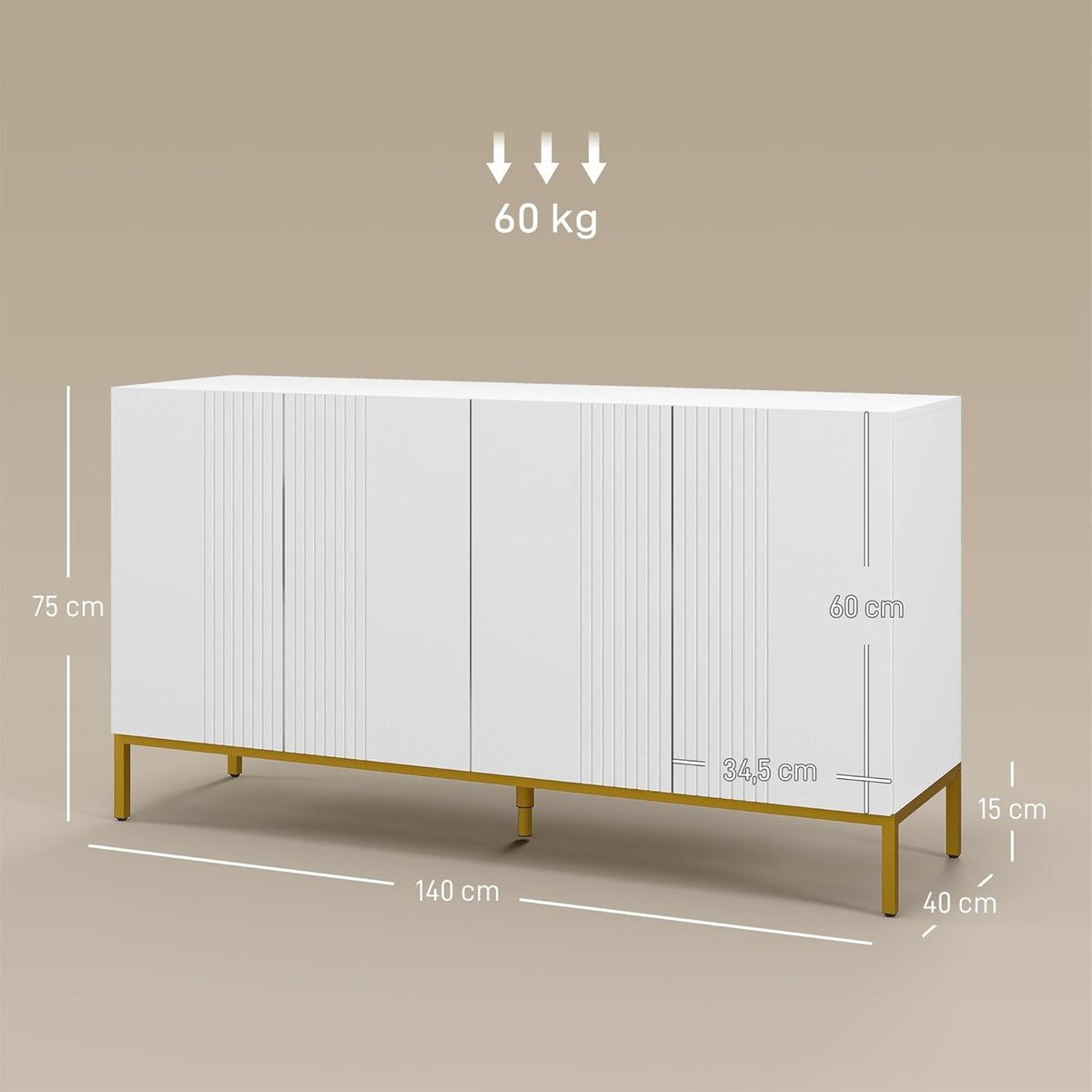 HOMCOM Buffet menuble de Rangement Design Contemporain Graphique 2 placards Porte étagères réglables en Bois Blanc métal doré