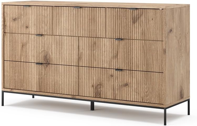 Vicco Commode avec tiroirs Eliza, Chêne Viking, 140 x 81 cm avec 7 tiroirs