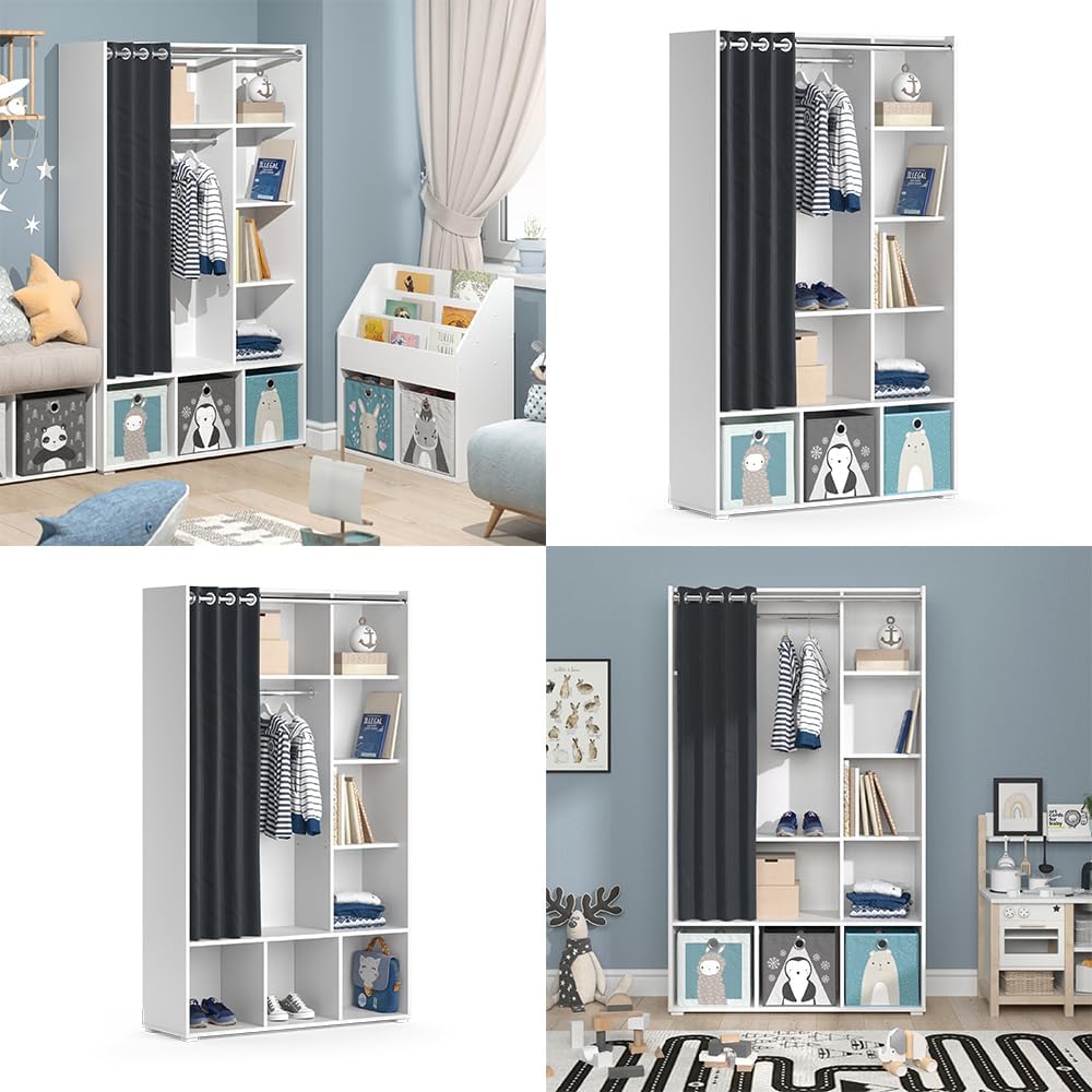 Vicco Armoire pour Enfants Luigi, Blanc, 105.8 x 178.1 cm avec Tringle à Rideaux