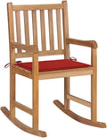 Fauteuil à Bascule en Teck Massif, avec Coussin Rouge, Design Confortable et Durable, Fauteuil a Bascule Exterieur, Fauteuils de Jardin, pour Intérieur et Extérieur, Rouge, 58 x 92.5 x 106 cm