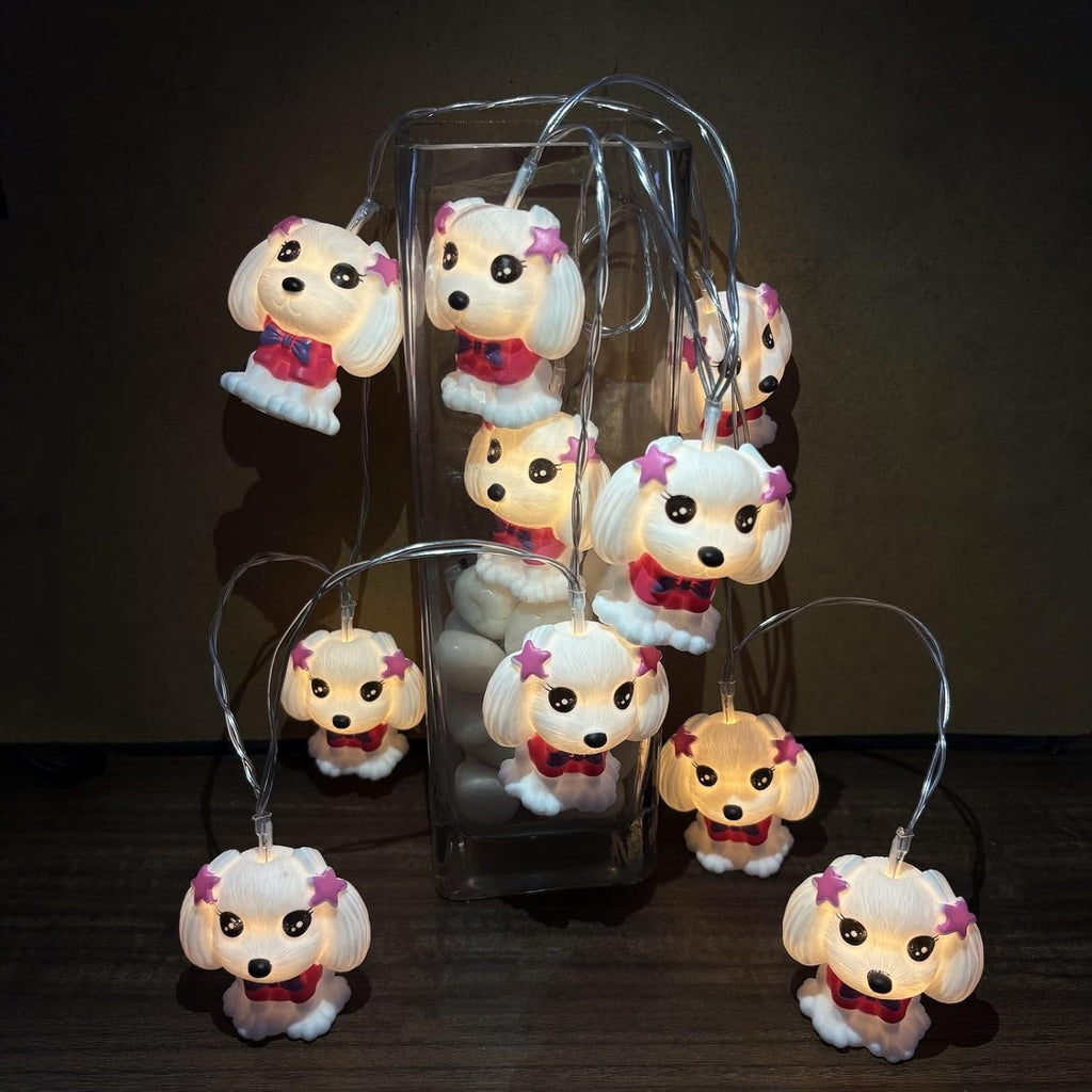 Riaxuebiy Guirlande Lumineuse Féérique à Piles, 1,65 Mètre 10 LED en Forme de Chien Mignon pour Halloween, Noël, Thanksgiving Décoration (Chien blanc)