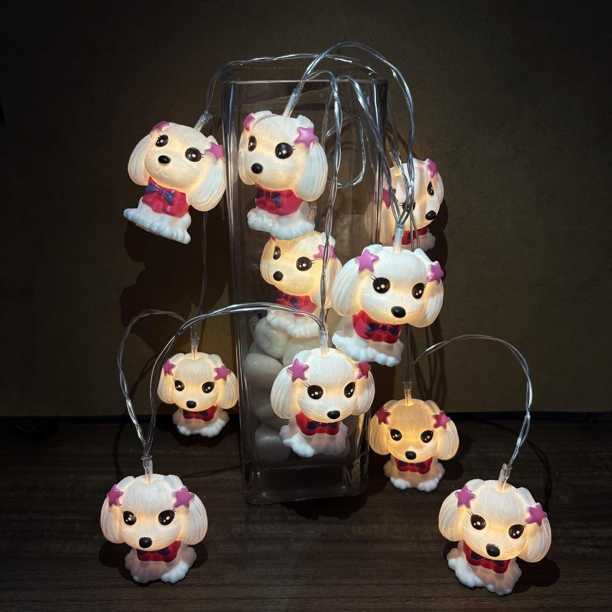 Riaxuebiy Guirlande Lumineuse Féérique à Piles, 1,65 Mètre 10 LED en Forme de Chien Mignon pour Halloween, Noël, Thanksgiving Décoration (Chien blanc)