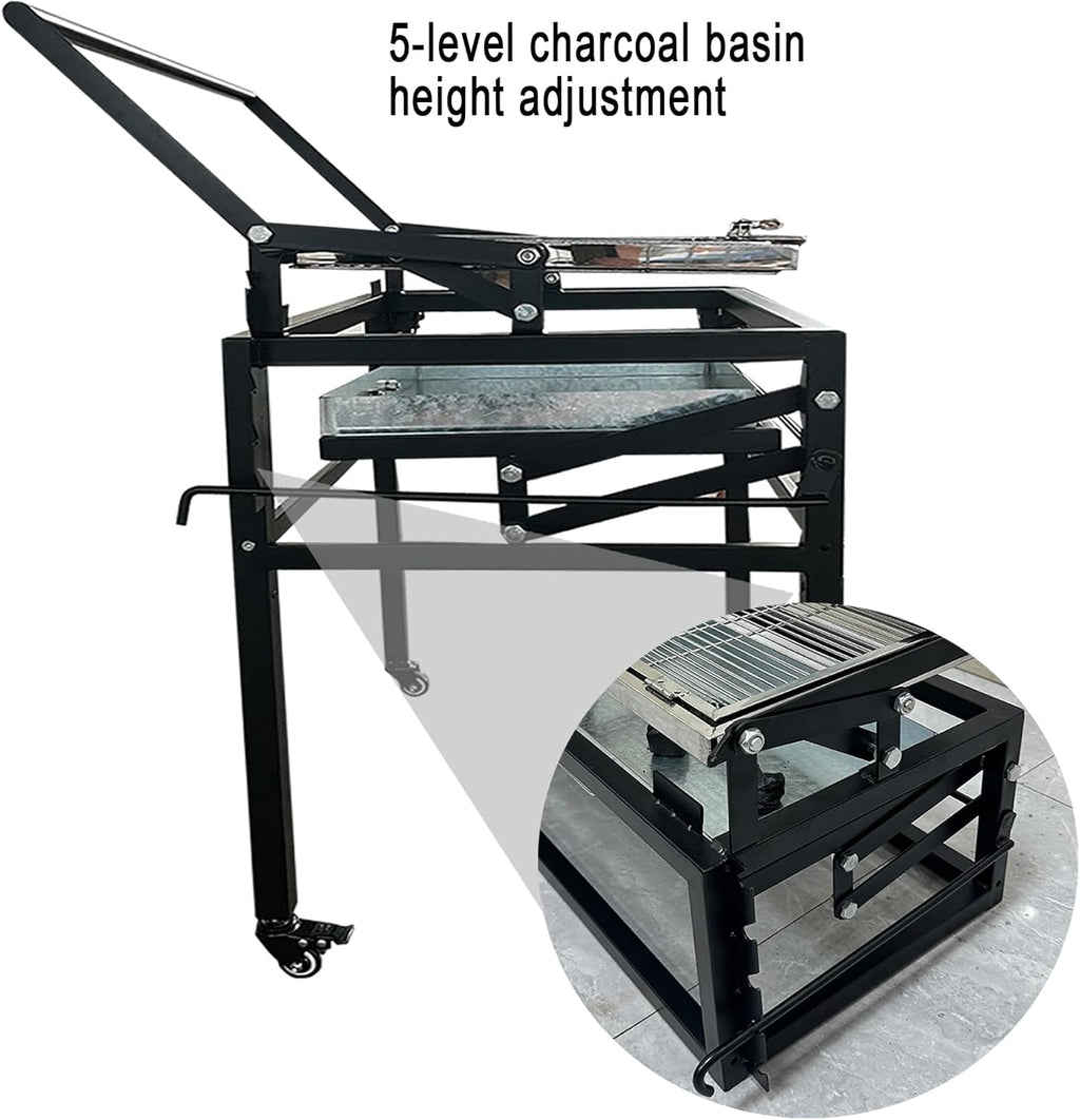 ZICHOUYING Barbecue au charbon de bois robuste, carré et amovible pour l'extérieur, grille de cuisson rotative 360° et debout avec roues pour camping