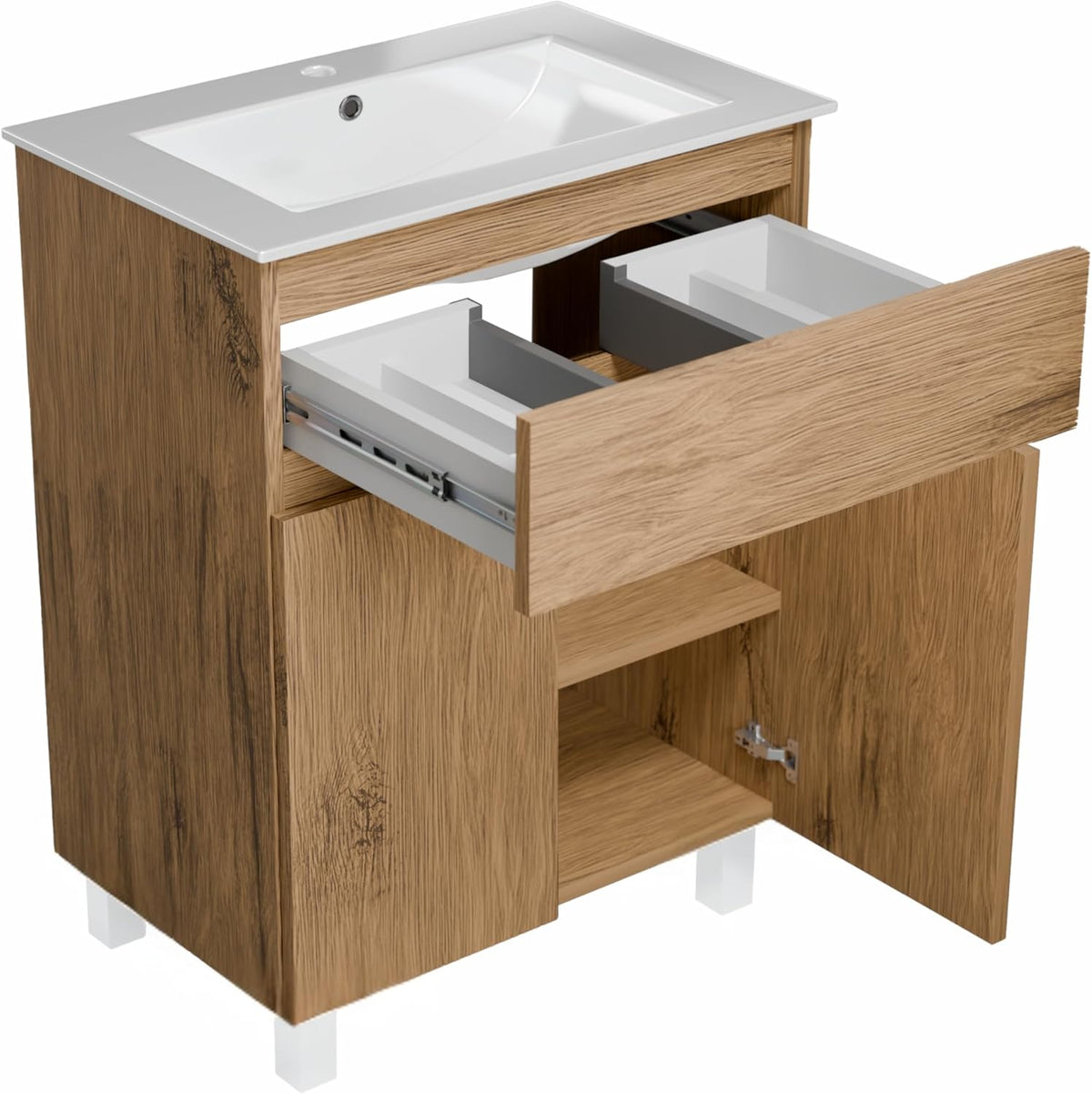 paplinskimoebel Meuble Salle de Bain 60 cm avec Vasque Ariza Sink | Meuble sous lavabo avec 1 tiroir et 2 Portes | Suspendu ou Debout | Bois Chêne