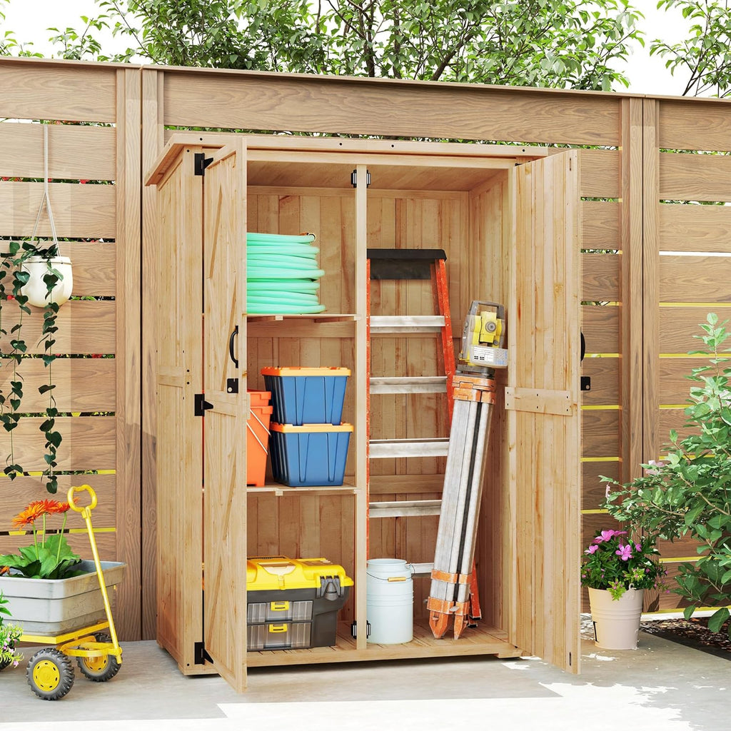 Outsunny Armoire de jardin en bois, abri de jardin avec double porte verrouillable, toit en asphalte, étagère 116,5x57x167cm, résistant aux intempéries, abri de jardin pour le jardin, la terrasse,