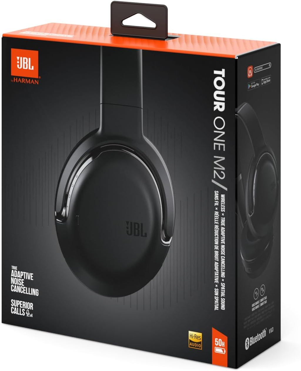 Tour One M2, Casque audio sans fil, Bluetooth 5.3, Jusqu'à 50 heures d'autonomie, Technologies de réduction de bruit et son spatial, Noir