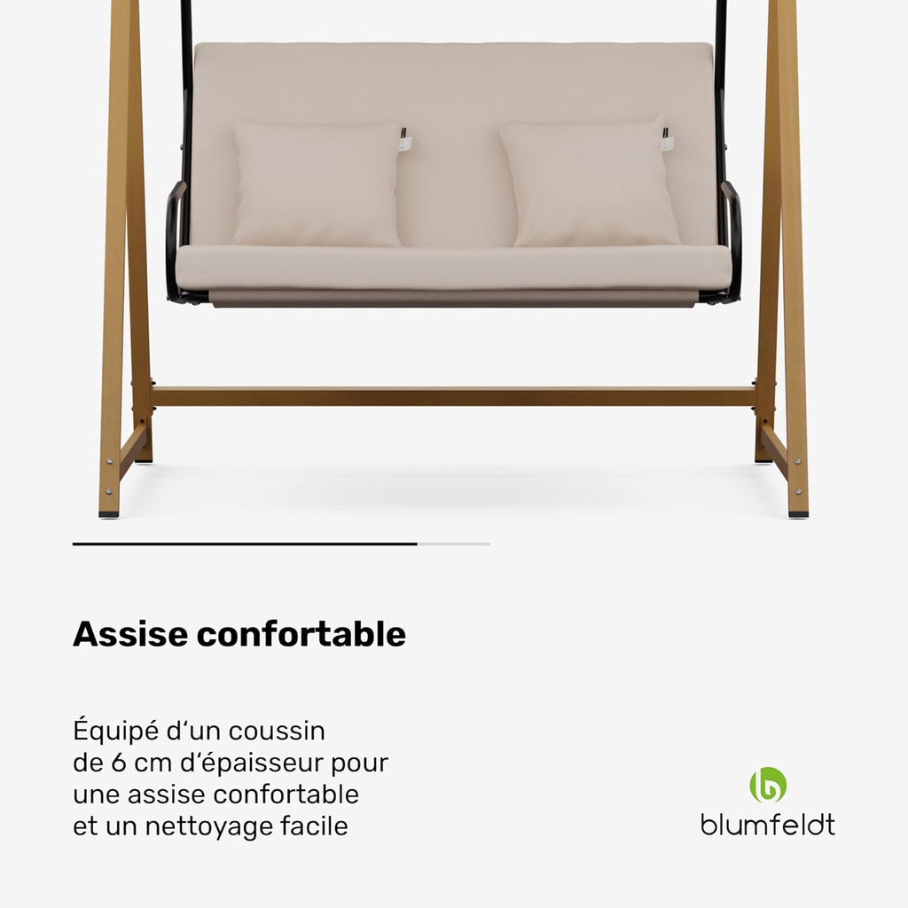 blumfeldt ZenGrove Balancelle Jardin - 2 Places Extérieur avec Toit Réglables, Cadre Acier 160kg, Coussin Épais, Résistant Intempéries
