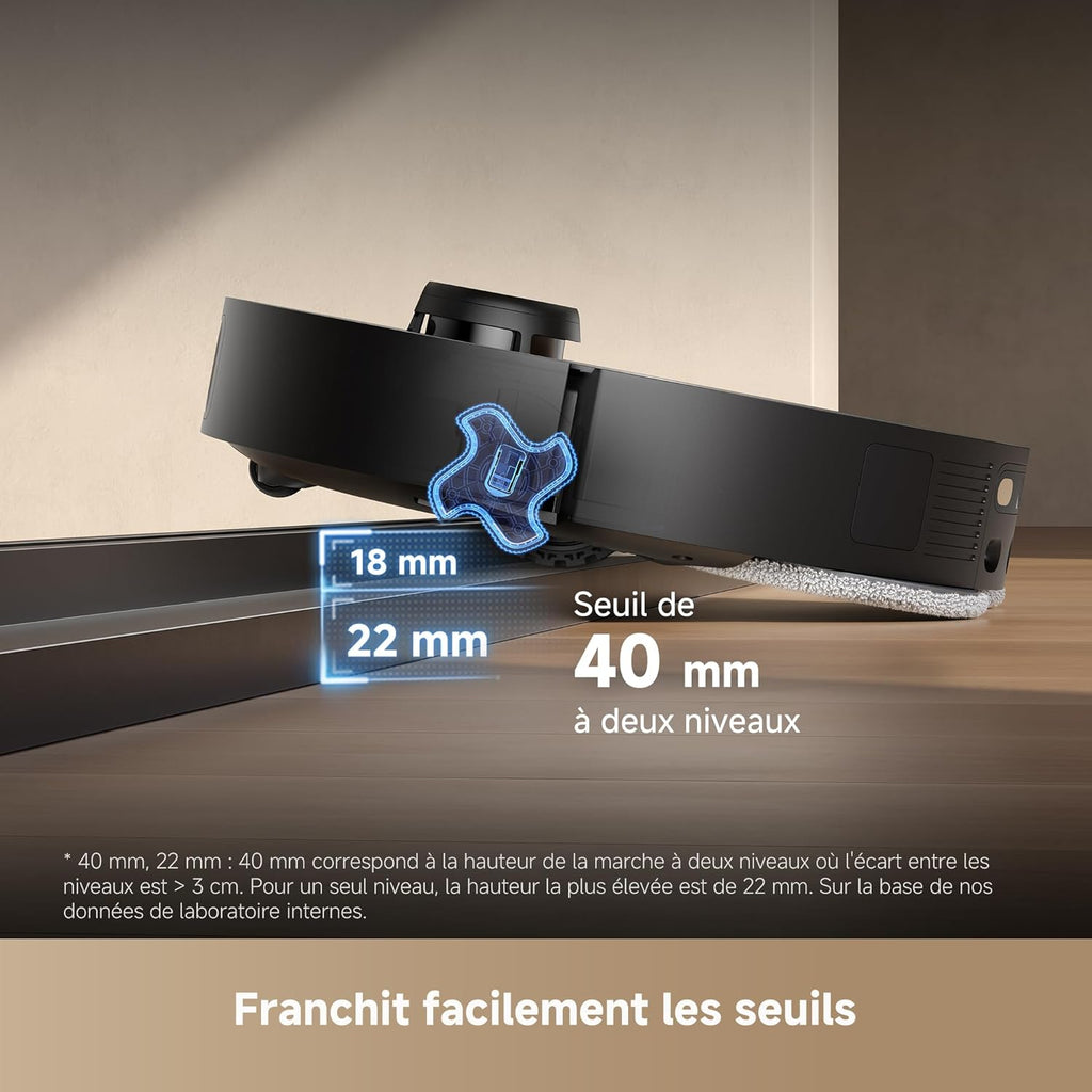 DREAME L40s Pro Ultra Robot Aspirateur, 19 000 Pa, Brosse Double HyperStream, Franchit 4 cm, Brosse latérale extensible et relevable, Nettoyage à la serpillière à l'eau chaude à 75°C,Auto-nettoyant3.0