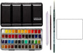 Sennelier Boîte de Peinture Aquarelle Extra-Fines,48 demi-godets Boîte en métal(36 +12) avec 2 pinceaux + 2 cartes postales et estompe EMI CRAFT