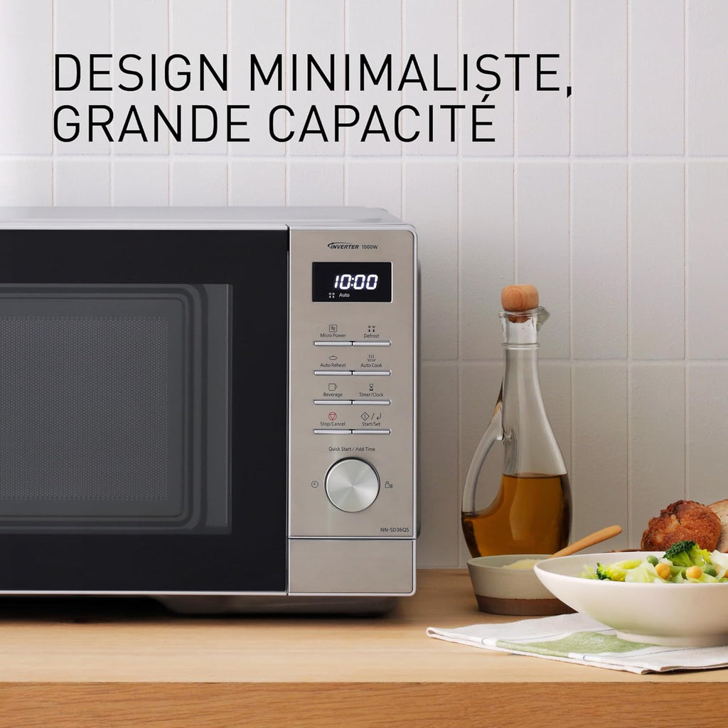 Panasonic NN-SD36QSEPG 29L Four à Micro-Ondes Solo en acier inoxydable, 1000W, Décongélation Automatique, 11 Programmes Automatiques, Molette