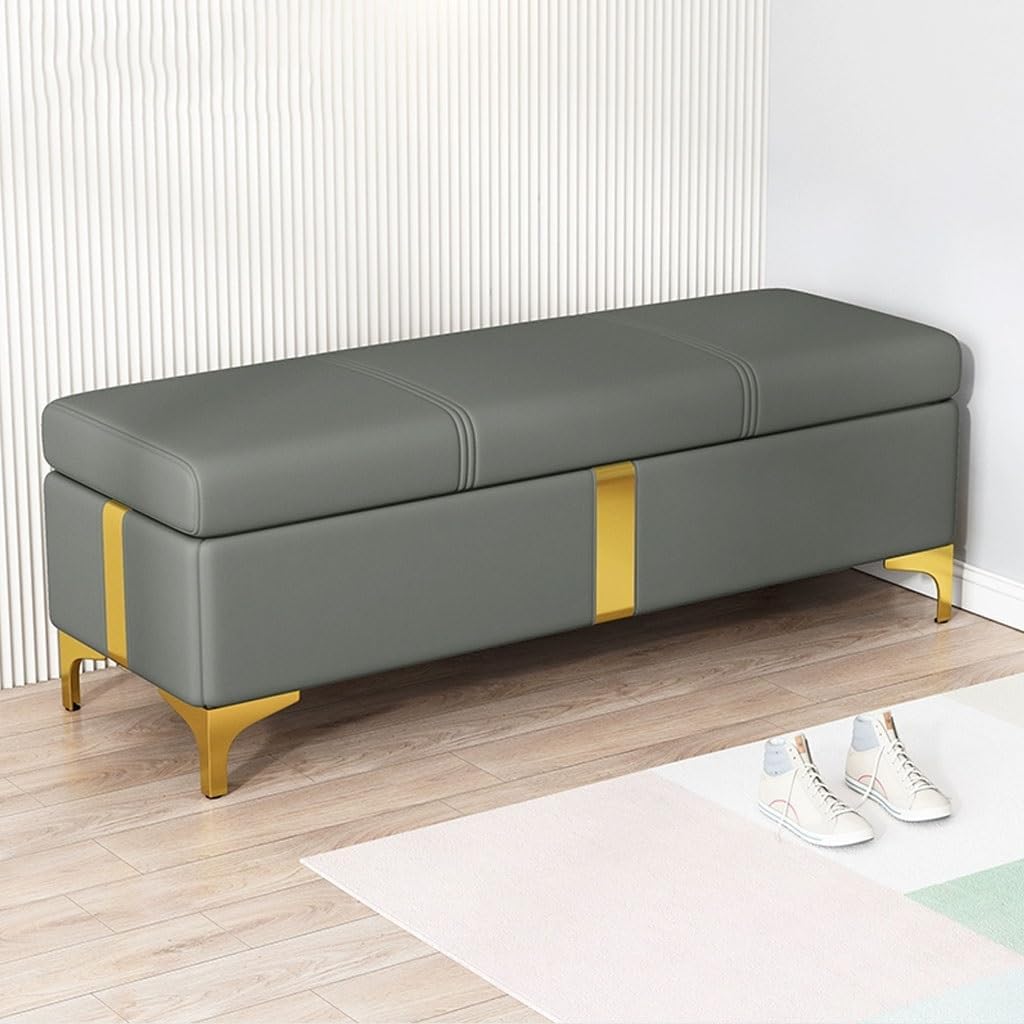 Banc de rangement avec siège rembourré pour chambre à coucher, grand ottomane avec couvercle pour bout de lit, gris foncé, 40 cm, solution de rangement élégante pour décoration d'intérieur