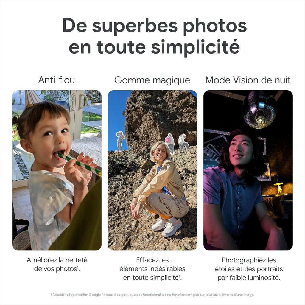 Google Pixel 7a et chargeur – Smartphone Android 5G débloqué avec objectif grand angle et 24 heures d'autonomie – Neige