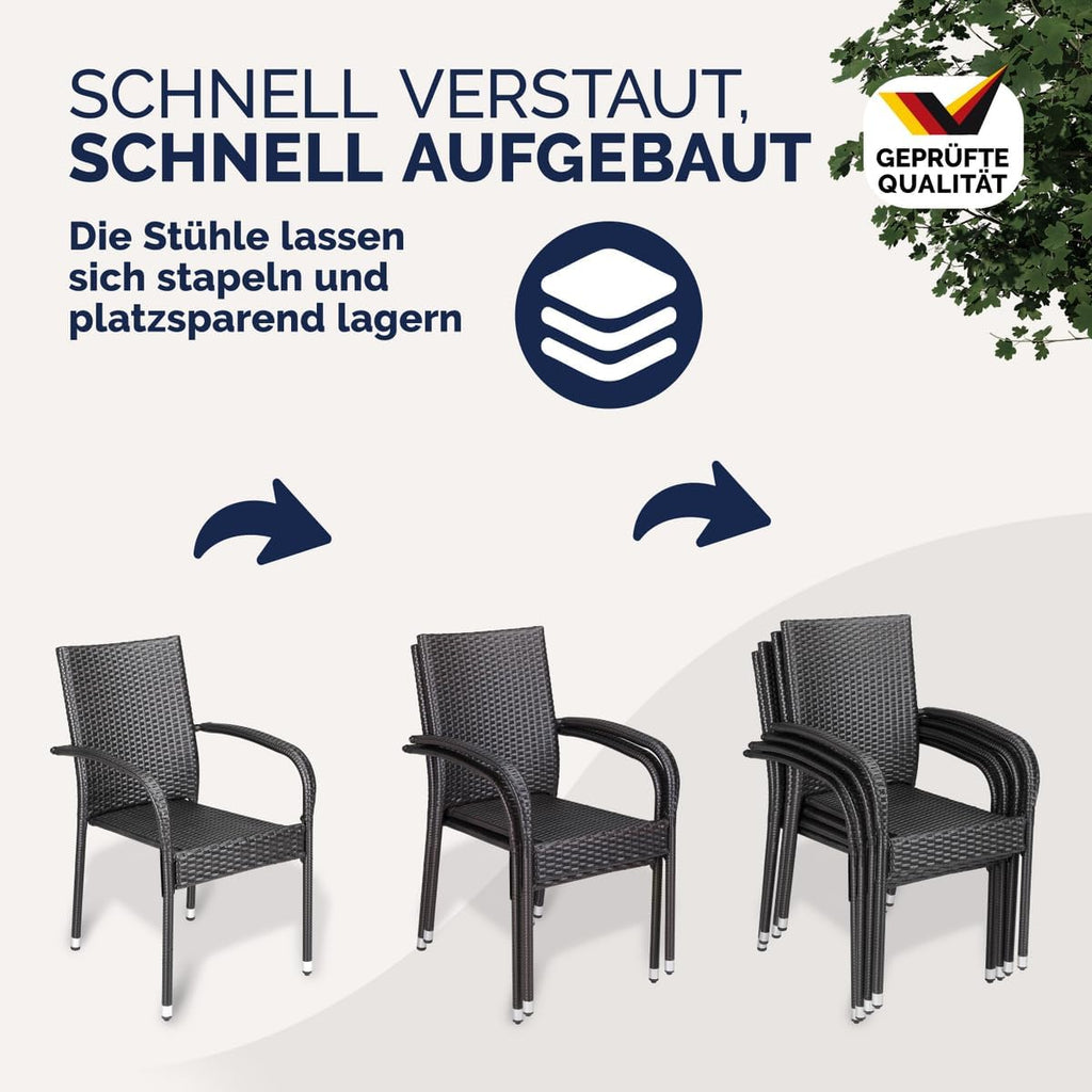 Casaria® Lot de 8 chaises de Jardin Brunes empilables polyrotin accoudoirs arrondis Fauteuil extérieur terrasse Balcon