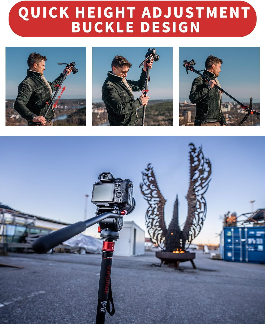 IFOOTAGE Monopode avec pied Cobra 3 C180F-P, Monopode pour appareil photo 181cm/71", Fibre de carbone, Charge maximale 8 kg/17,64 lbs