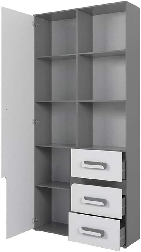Mirjan24 Apetito XV Ensemble complet pour chambre d'adolescent 5 pièces comprenant une armoire, une étagère, une commode, un bureau, une étagère suspendue (anthracite/blanc)