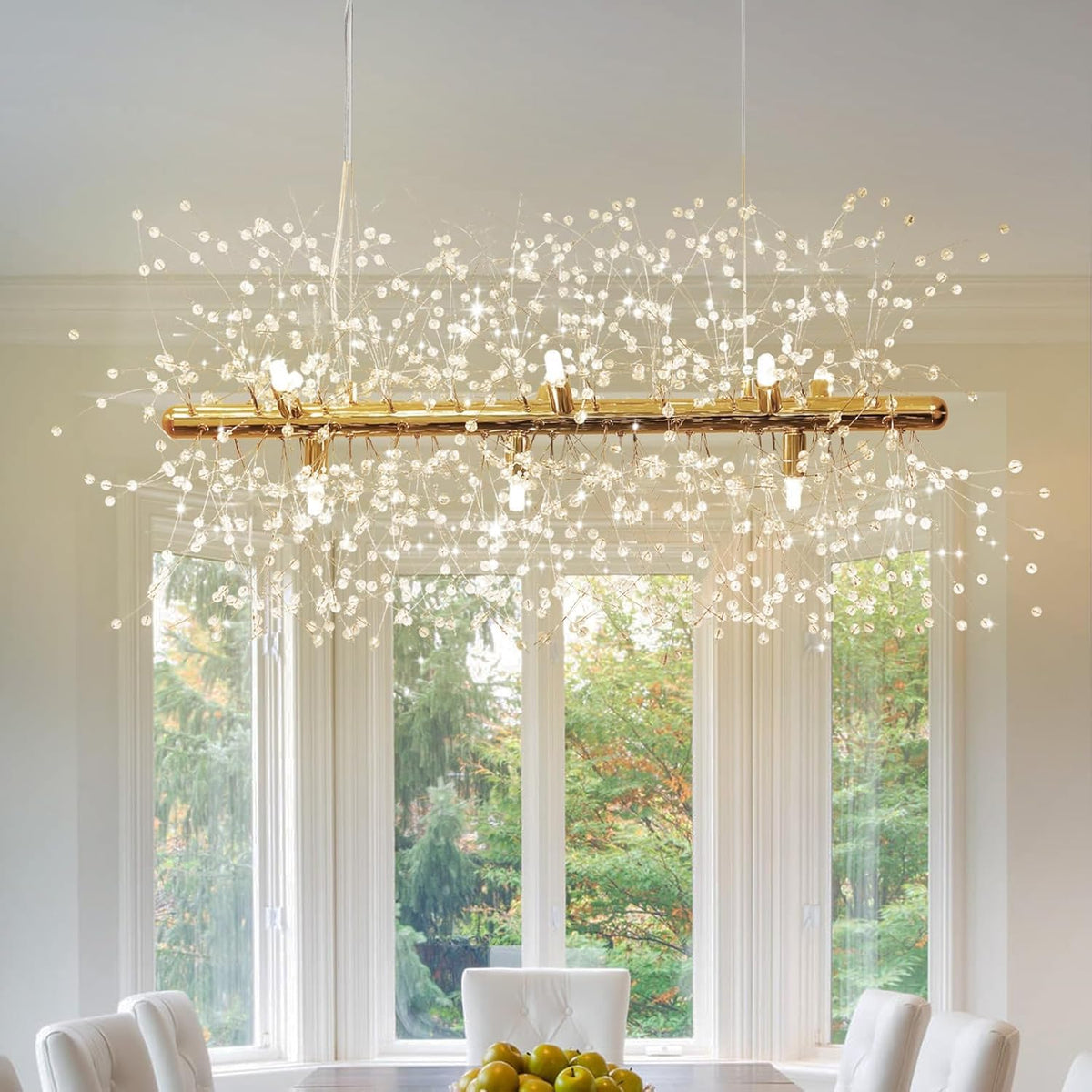 EFPD Luminaire moderne en cristal, acier inoxydable, pissenlit LED, suspension dorée à 9 lumières pour cuisine, salle à manger, chambre à coucher 72cm