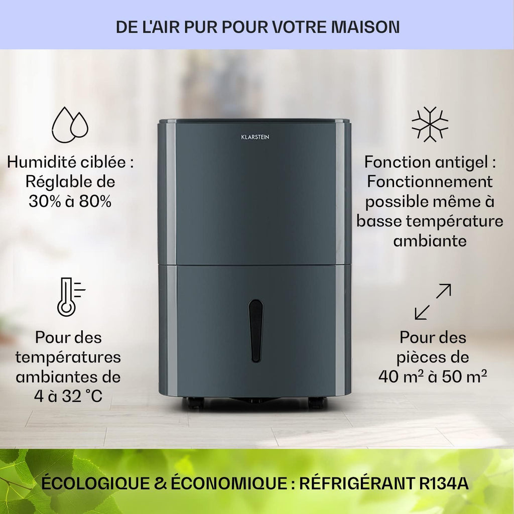 Klarstein Deshumidificateur d Air et Purificateur d'Air, Déshumidificateurs, Anti Humidité, Absorbeur d'Humidité et Séchage Vêtements, Desumidicateur d Air Electrique, Déshumidificateur Salle de Bain