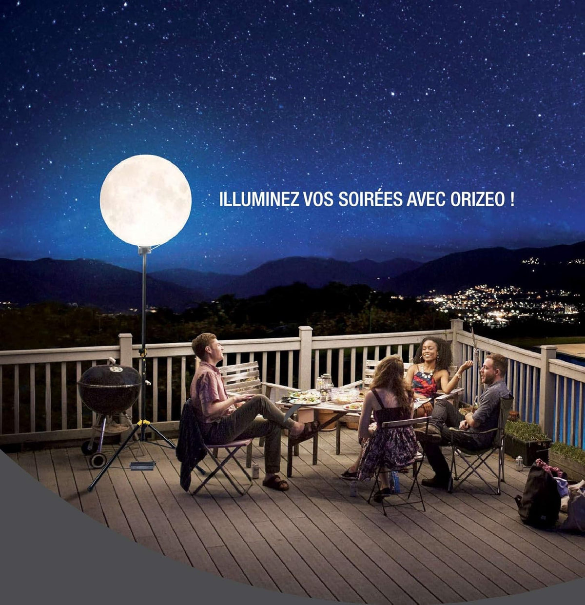 ORIZEO Ballon éclairant uniforme LED 200w Lumineux Mobile gonflable pour Terrasse et Jardin Angle d'éclairage 360° Lampadaire extérieur LED Conçu et Fabriqué en France
