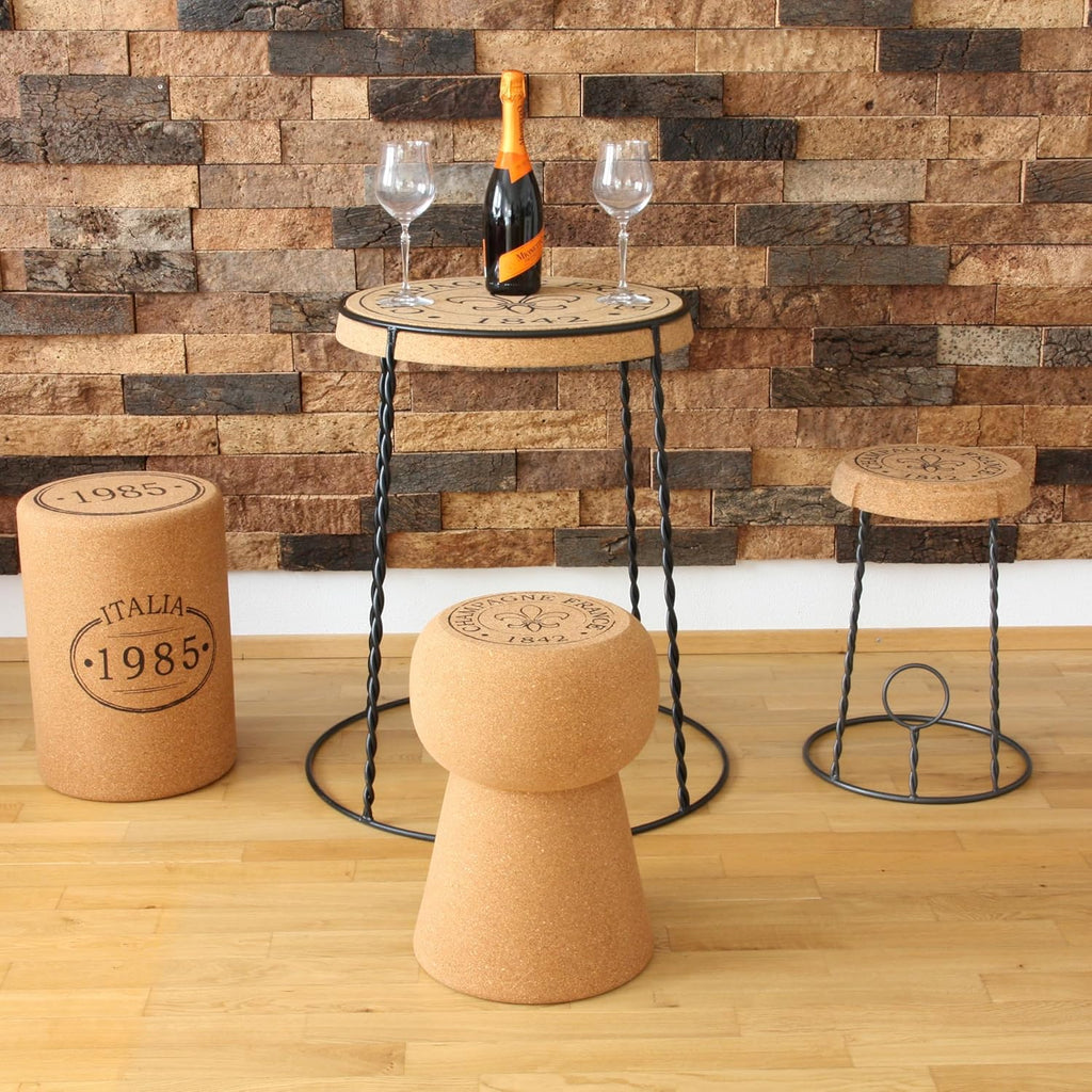 Tabouret en liège en forme de liège de champagne - Tabouret élégant et confortable pour salon et bar - Idéal comme meuble décoratif, cadeau ou comme accent unique pour votre intérieur