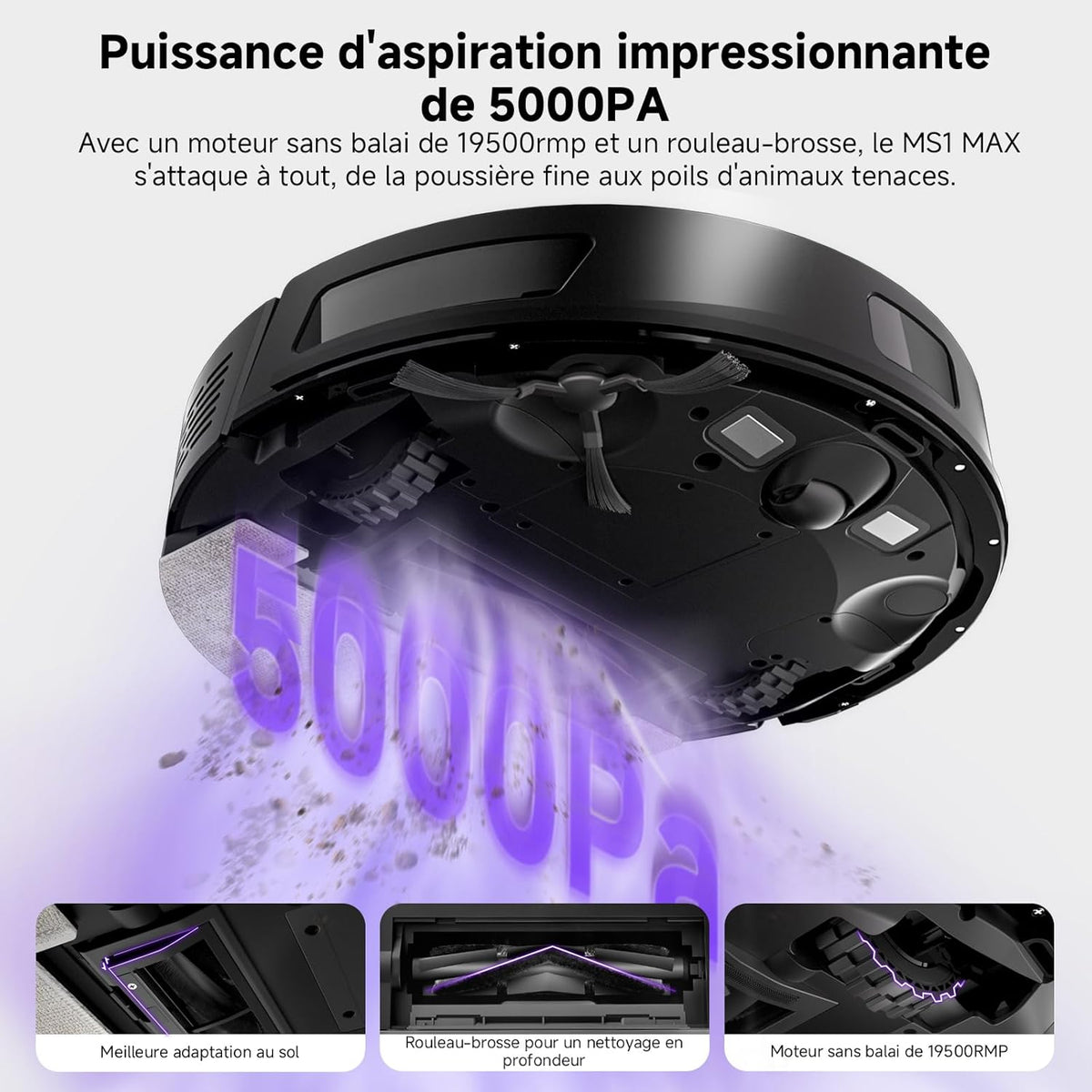 MONSGA Aspirateur Robot Laveur 5000Pa Aspiration avec Station & 3.5L Collecteur de Poussière, 180min, Navigation LiDAR & Cartographie, Idéal pour Tapis Poils d'animaux, App