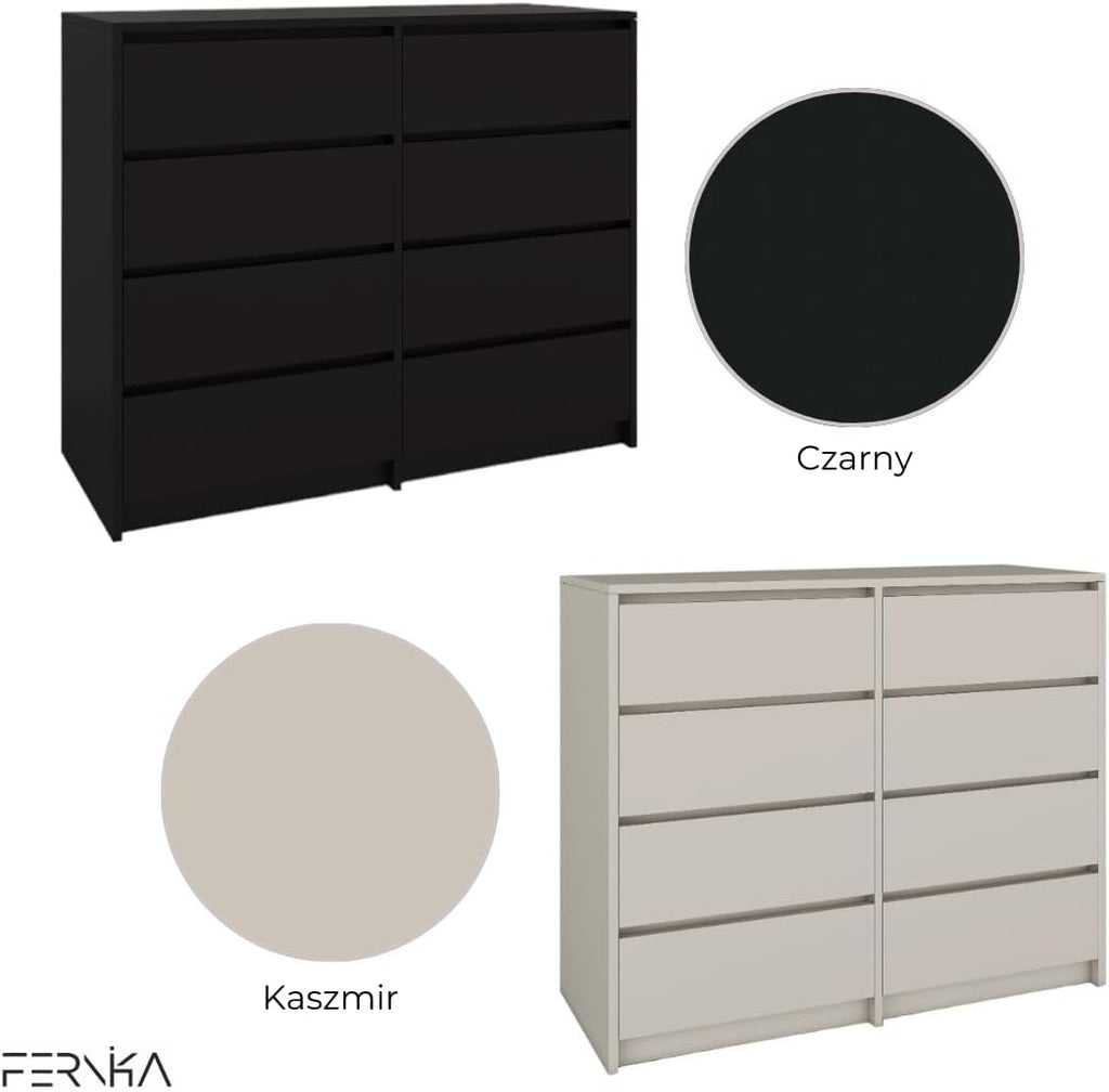 BDW - Commode 8 Tiroirs 120 cm - Meuble de Rangement - Commode Chambre Bébé, Enfant, Adulte, Salon - Construction Solide - 120x100x43 cm - Cachemire