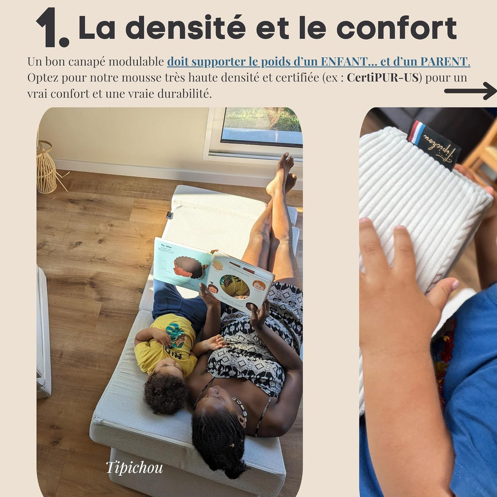 Canapé Enfant Convertible - Chauffeuse 2 Places Transformable en Lit d'Appoint, Aire de Jeu, Fauteuil, Matelas de Sol - Idéal Cadeau Enfants - Possibilités de Jeux Infinies (Blanc Crème, 2 Places)