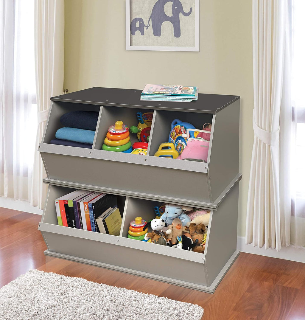 Badger Panier empilable 3 poubelles de rangement ouvert pour jouets de rangement Cubby, gris clair/gris foncé