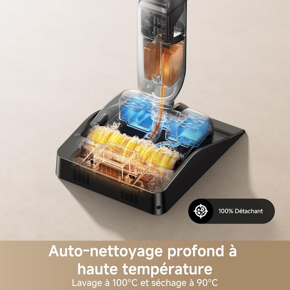 Mova X4 Pro Aspirateur Humide et Sec, Lavage à l'eau Chaude, Anti-enchevêtrement, Auto-Nettoyage à 100 C, Aspiration de 20 kPa, Station d'insertion, Brosse à LED, Double Bord, Ajustement Intelligent