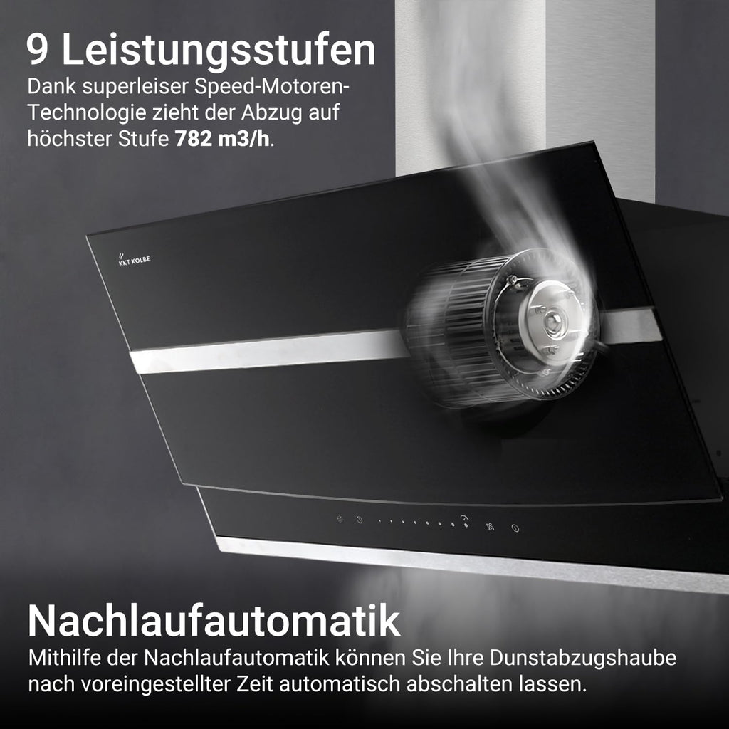 Hotte aspirante cuisine 80 cm Hotte Murale Inclinées acier inoxydable verre noir arrête automatiquement Opération tactile HERMES8005S