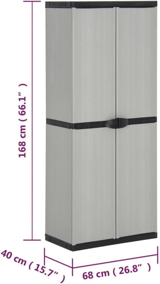 Tomostar Armoire de Rangement de Jardin, Armoire Haute à Outils Extérieur 3 étagères Gris/Noir 68x40x168cm