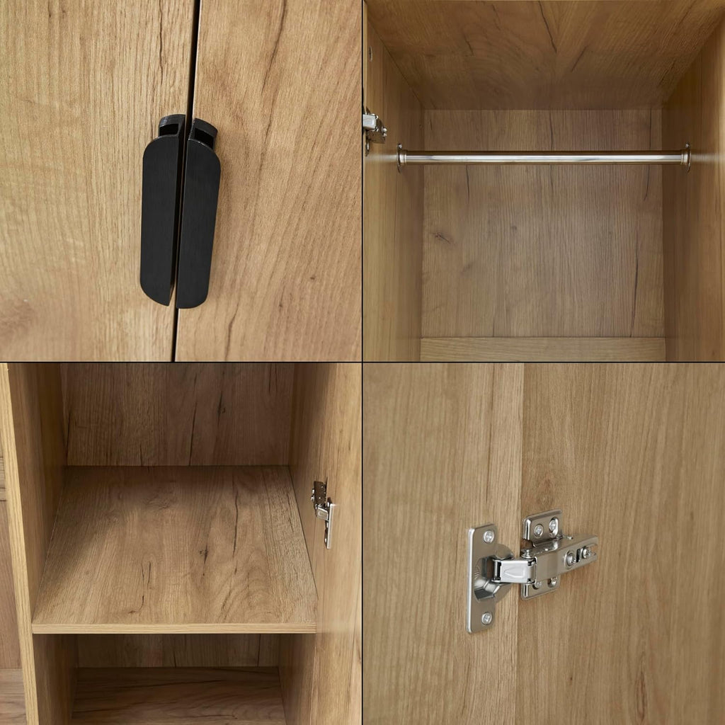 [en.casa] Armoire de Chambre avec Barre de Penderie 4 Étagères Garde-Robe Moderne Meuble de Rangement pour Dressing MDF 176 x 80 x 52 cm Effet Chêne