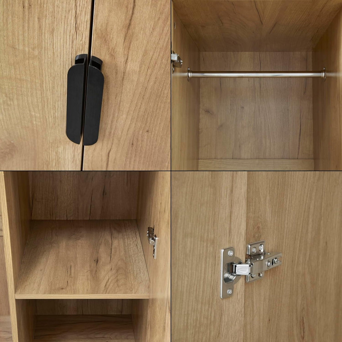 [en.casa] Armoire de Chambre avec Barre de Penderie 4 Étagères Garde-Robe Moderne Meuble de Rangement pour Dressing MDF 176 x 80 x 52 cm Effet Chêne