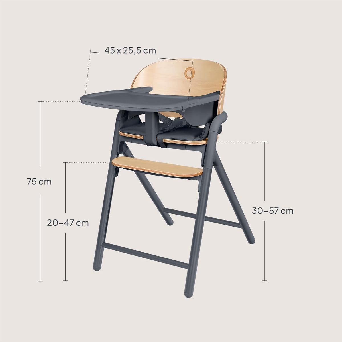 LIONELO Chaise Haute en Bois Celia, Évolutive, dès 6 mois jusqu'à 90 kg, Repose-pieds Réglable, Harnais 5 Points, Coussin de Siège, Nettoyage Facile (Grey)