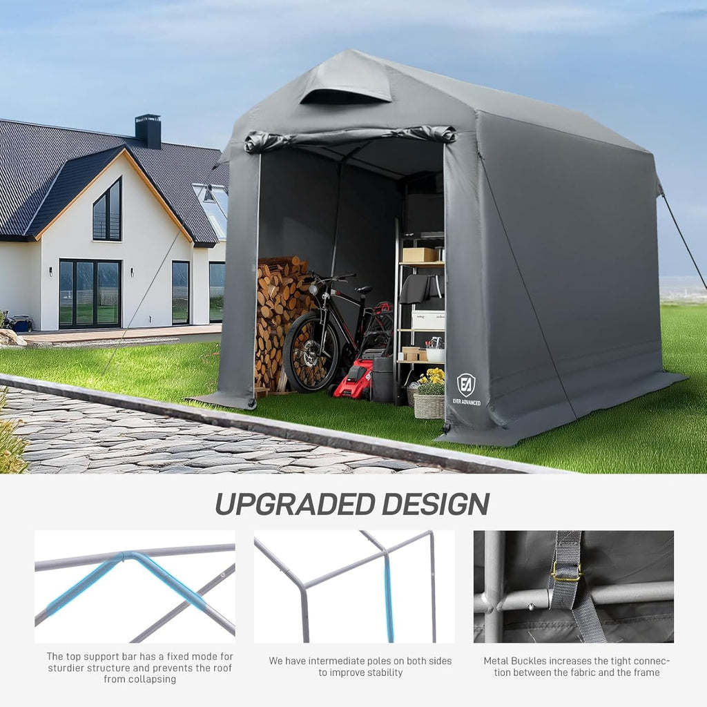 EVER ADVANCED Abri de Jardin 9.8m³ Tente de Stockage 190x230x225cm, Abri de Jardin étanche avec 2 Ouvertures d'aération, Garage à vélos abri de vélo Garage de Rangement abri Tout Usage, Gris