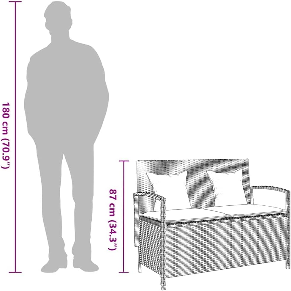 vidaXL Banc de Rangement de Jardin avec Coussin Gris résine tressée, Banc de Jardin, Banc de Jardin, Banc de Patio, Banc d'extérieur, Banc de Parc