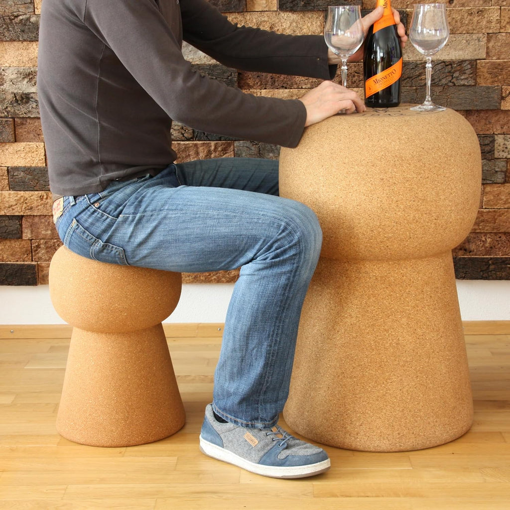 Tabouret en liège en forme de liège de champagne - Tabouret élégant et confortable pour salon et bar - Idéal comme meuble décoratif, cadeau ou comme accent unique pour votre intérieur
