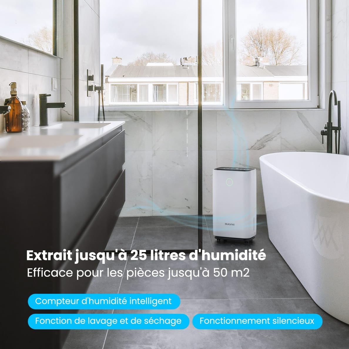 Auronic Deshumidificateur d Air Electrique - Déshumidificateurs - Desumificateur Electrique - Dehumidificateurs - Absorbeur D'humidité Electrique - Dehumidifier - Silencieux - 25L par Jour