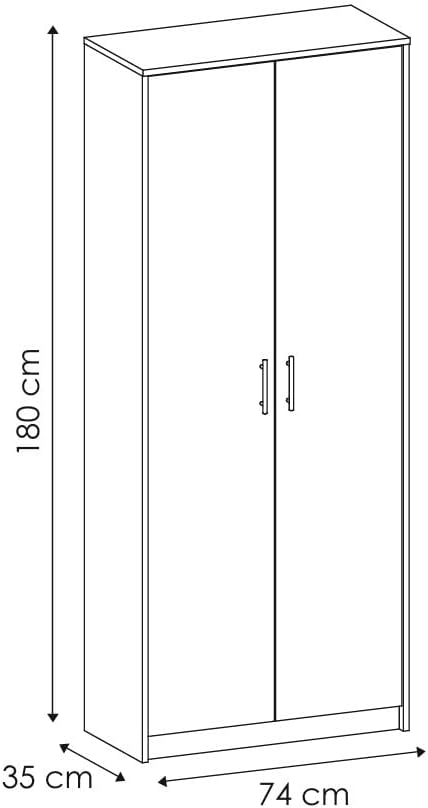 Armoire Wotan multi-usages 2 portes 8 compartiments - Bibliothèque - Bureau - Ménage - 180 x 74 x 35 cm (graphite/chêne)