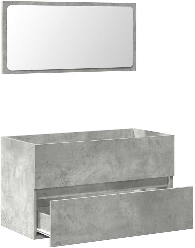 BOWEKAM Meubles, ensembles de meubles, ensembles de meubles de salle de bain, armoire de salle de bain avec miroir, béton gris, bois d'ingénierie