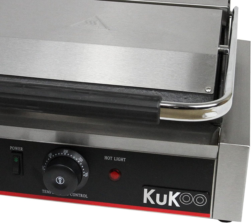 Presse à Panini Professionnelle Grill Electrique - 1 plaque Inox Rainurée 2200W 50-300 C - Parfait Sandwicherie, Restaurant HORECA Grille Poisson Légumes Croques Viande Brosse Nettoyage INCLUSE