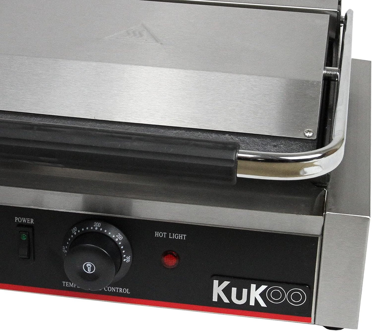 Presse à Panini Professionnelle Grill Electrique - 1 plaque Inox Rainurée 2200W 50-300 C - Parfait Sandwicherie, Restaurant HORECA Grille Poisson Légumes Croques Viande Brosse Nettoyage INCLUSE