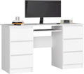 AKORD Bureau Ordinateur PC A11 avec Tablette Clavier | L135 x H77 x P50 cm 60 kg | 6 Tiroirs | Grand Bureau de Chambre PC Desk Table, Moderne