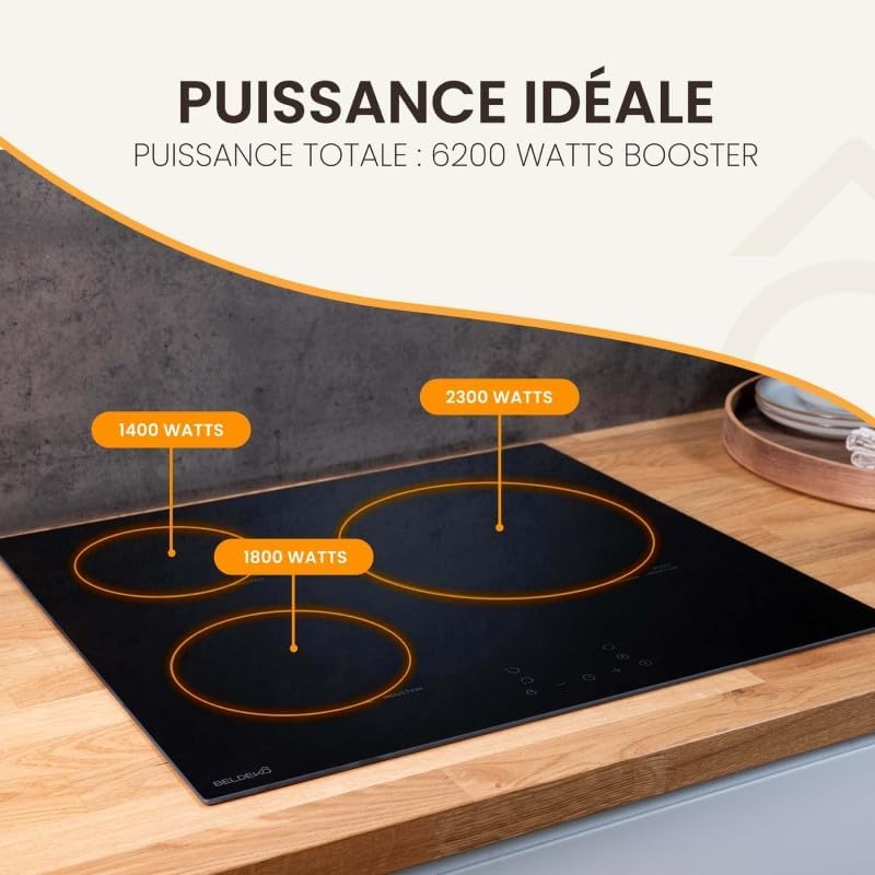 BELDEKO Plaque de cuisson encastrable à induction - 3 foyers, 6200 W avec minuteur intégré