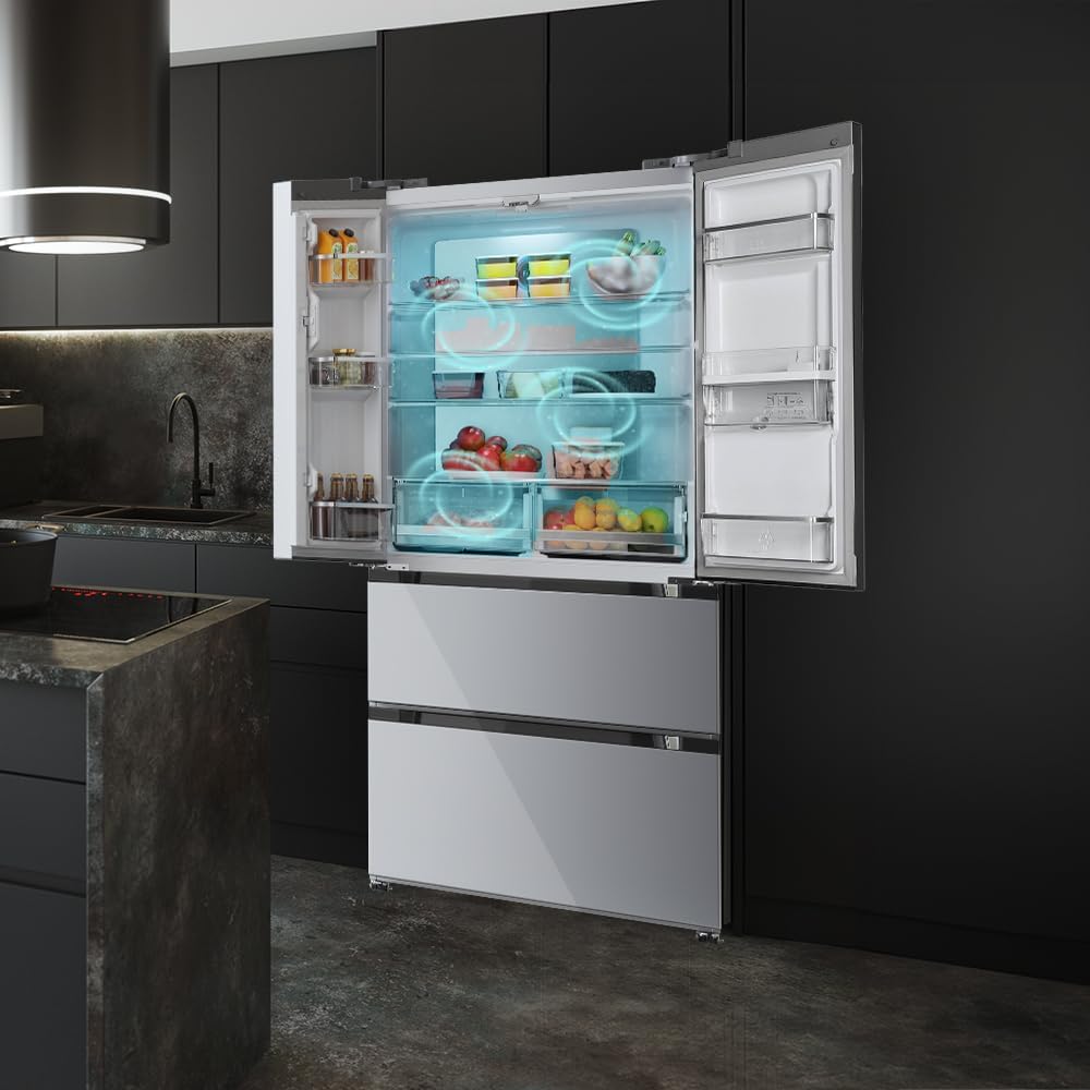 Cecotec Réfrigérateur à Double Porte en Inox avec Distributeur d'Eau de 510 L Bolero CoolMarket FD 510 WD Inox E. 183 cm de Hauteur, 84 cm de Largeur, Moteur Inverter Plus, NoFrost Total