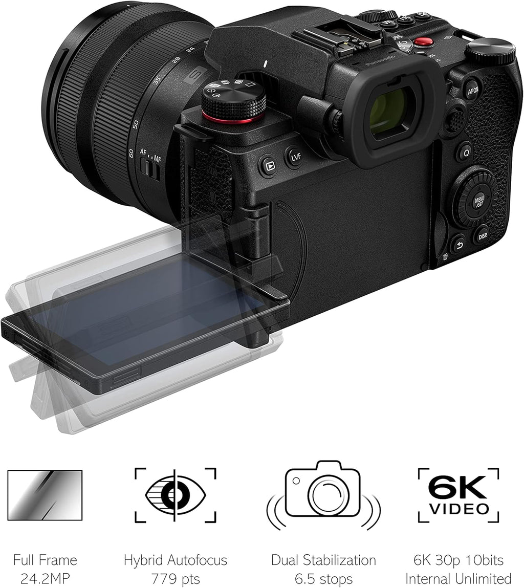 Panasonic Lumix S5M2 I Appareil Photo Hybride Plein Format (24MP, Autofocus Phase, Double Stabilisation, Vidéo 6K 10bit illimité, Rafale AFC 30ips, Tropicalisé) – Version Française