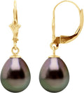 PEARLS & COLORS - Boucles d'Oreilles Pendantes Véritables Perles de Culture de Tahiti Poires 9-10 mm - Qualité A+ - Disponible en Or Jaune & Or Blanc - Bijou Femme
