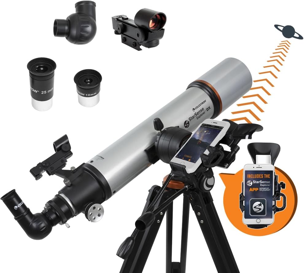 Celestron 22460 StarSense Explorer DX 102AZ Télescope réfracteur, Compatible avec Les Applications pour Smartphone, Compatible iOS/Android, Gris