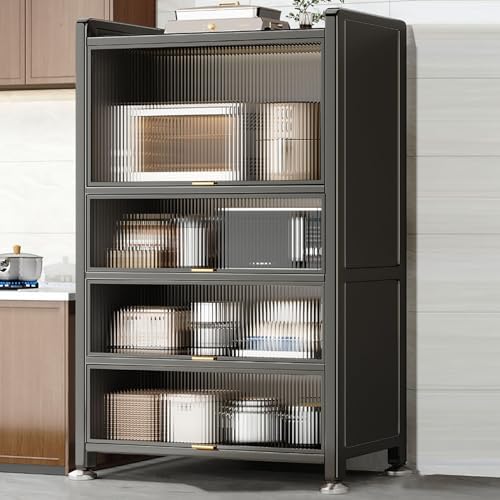 Meuble de rangement de cuisine à 4 niveaux/5 niveaux – Étagère moderne avec portes rabattables, support pour micro-ondes et étagères pour épices, casseroles, poêles – 99,1 cm organisateur polyvalent