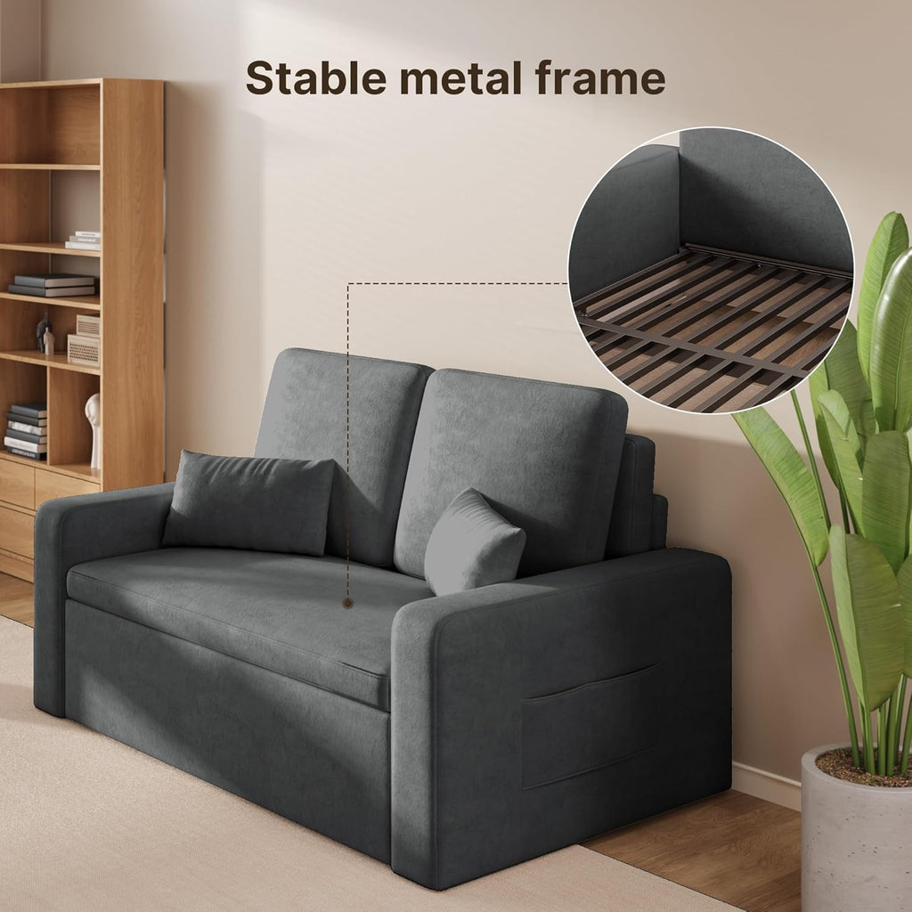 Xbro Canape lit 2 Places Convertible 147x196x87 cm, Canapé-lit 2 Places Extensible à 4 roulettes, Sofa-lit Moderne en Velours, Gris foncé