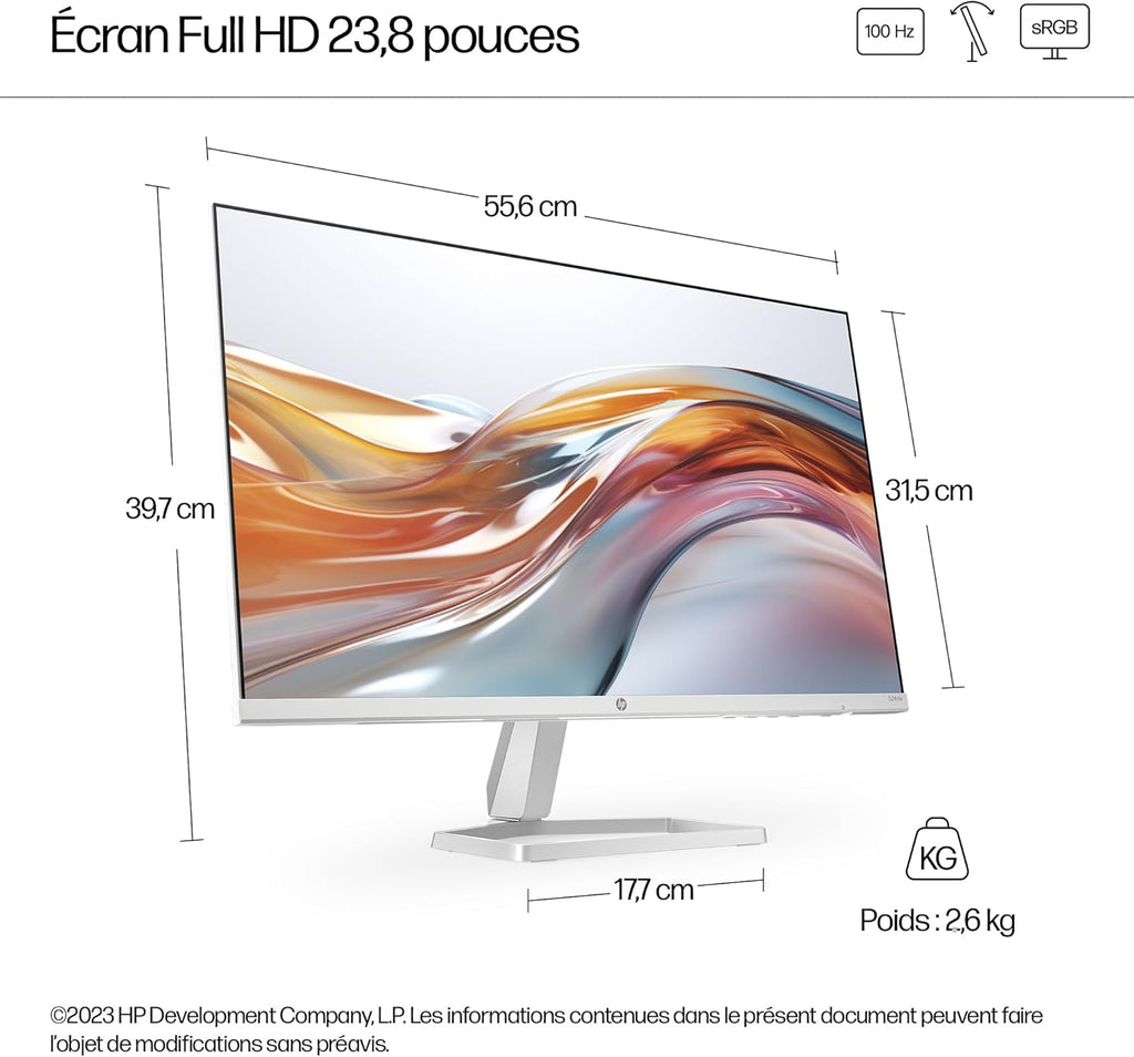 524sw Écran 23.8" 100Hz 5ms Full HD IPS (1920 x 1080 Pixels, antireflet, 300 nits, écran inclinable) Blanc